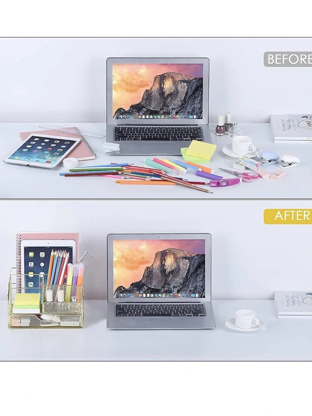 Gold Mesh Desk Organizer Caddy - Home Storage & Organization